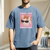 Tummy Ache Survivor Shirt – Funny Cat Meme Tee – Trendy Goofy Cat Graphic for Women