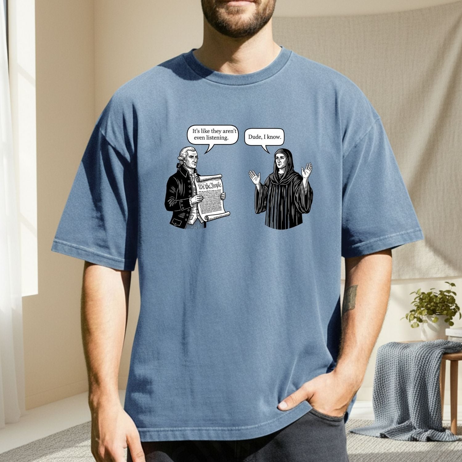 George and Jesus Tee – Retro USA Inspired Graphic Shirt – Vintage Patriotic Design