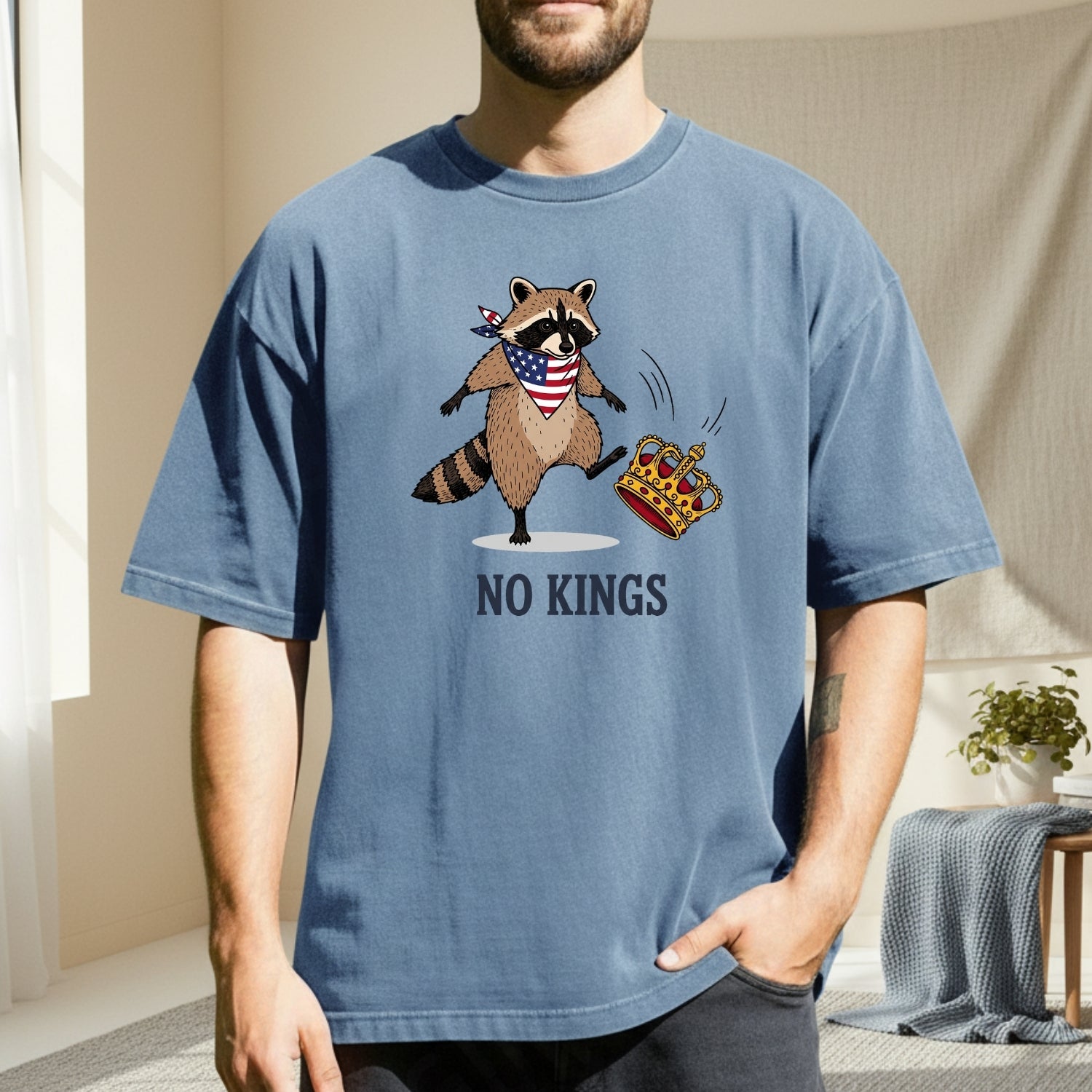 No Kings Raccoon T-Shirt – Funny American Rebel Tee – Patriotic Humor Graphic Top