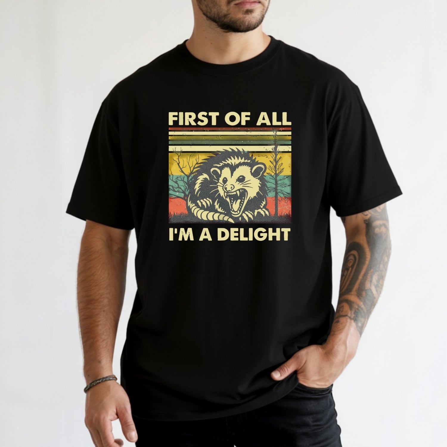 First of All I’m a Delight T-Shirt – Funny Opossum Tee – Possum Lover Humor Gift