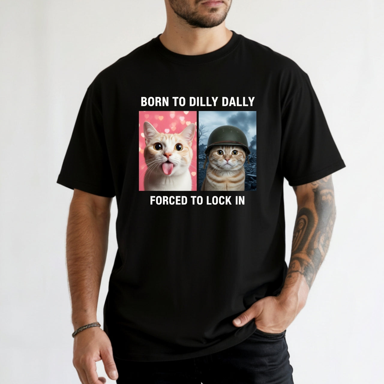 Born to Dilly Dally Forced to Lock In T-Shirt – Funny Viral Meme Tee – Trendy Humor Graphic Top