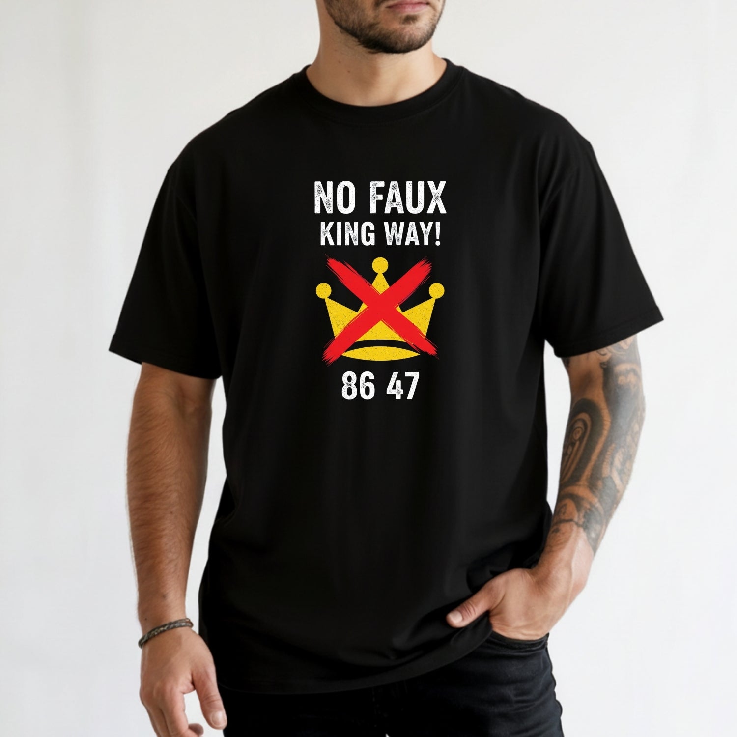 No Faux King Way 8647 Tee – Witty Wordplay Graphic Shirt