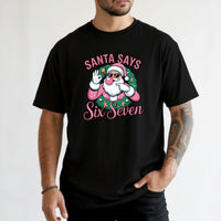 Funny Pink Santa Says Six Seven T-Shirt – Christmas Meme Graphic Tee