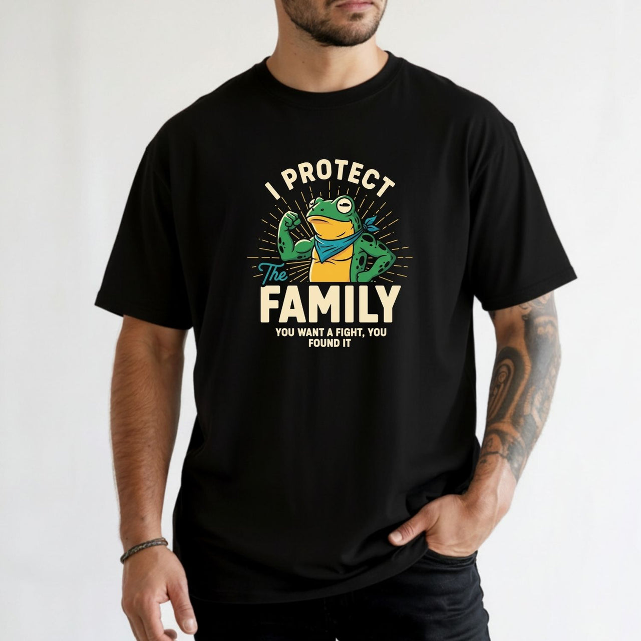 I Protect Family Frog Graphic Tee – No Kings in America Funny Satire Tee