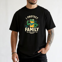 I Protect Family Frog Graphic Tee – No Kings in America Funny Satire Tee