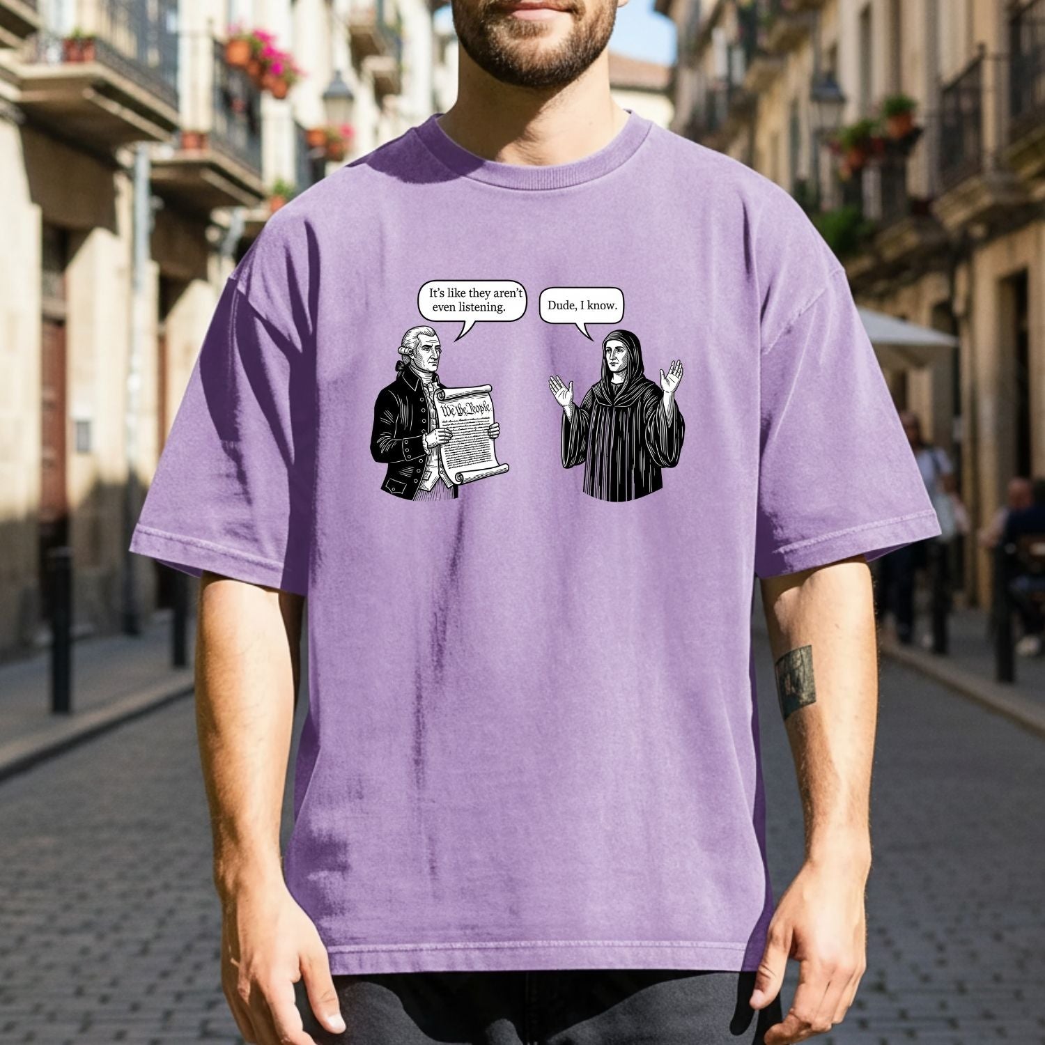 George and Jesus Tee – Retro USA Inspired Graphic Shirt – Vintage Patriotic Design