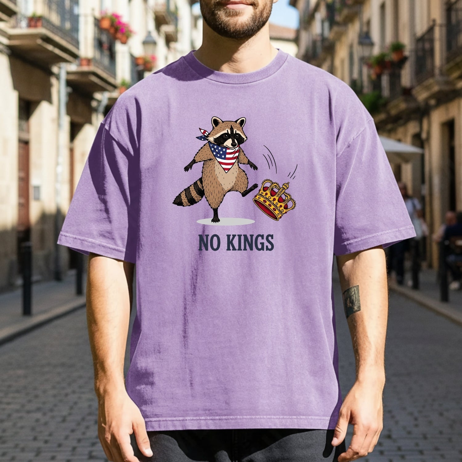 No Kings Raccoon T-Shirt – Funny American Rebel Tee – Patriotic Humor Graphic Top