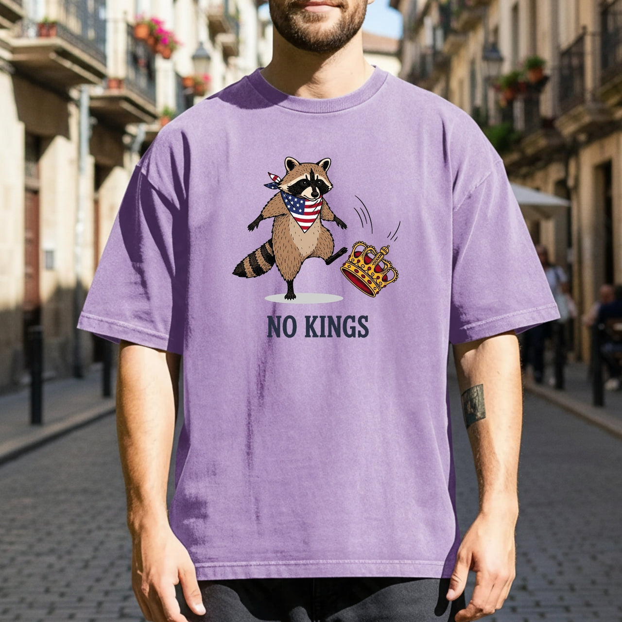 No Kings Raccoon T-Shirt – Funny American Rebel Tee – Patriotic Humor Graphic Top