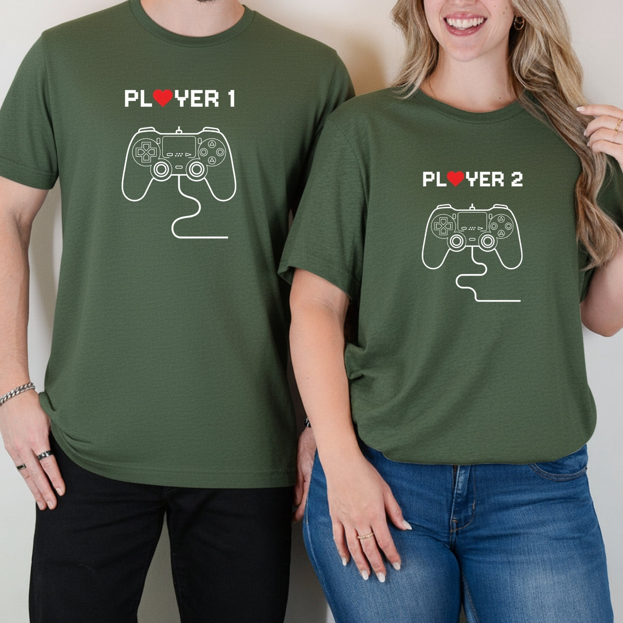 Funny Player 1 Player 2 Gamer Matching T-Shirts For Couples