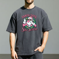 Funny Pink Santa Says Six Seven T-Shirt – Christmas Meme Graphic Tee