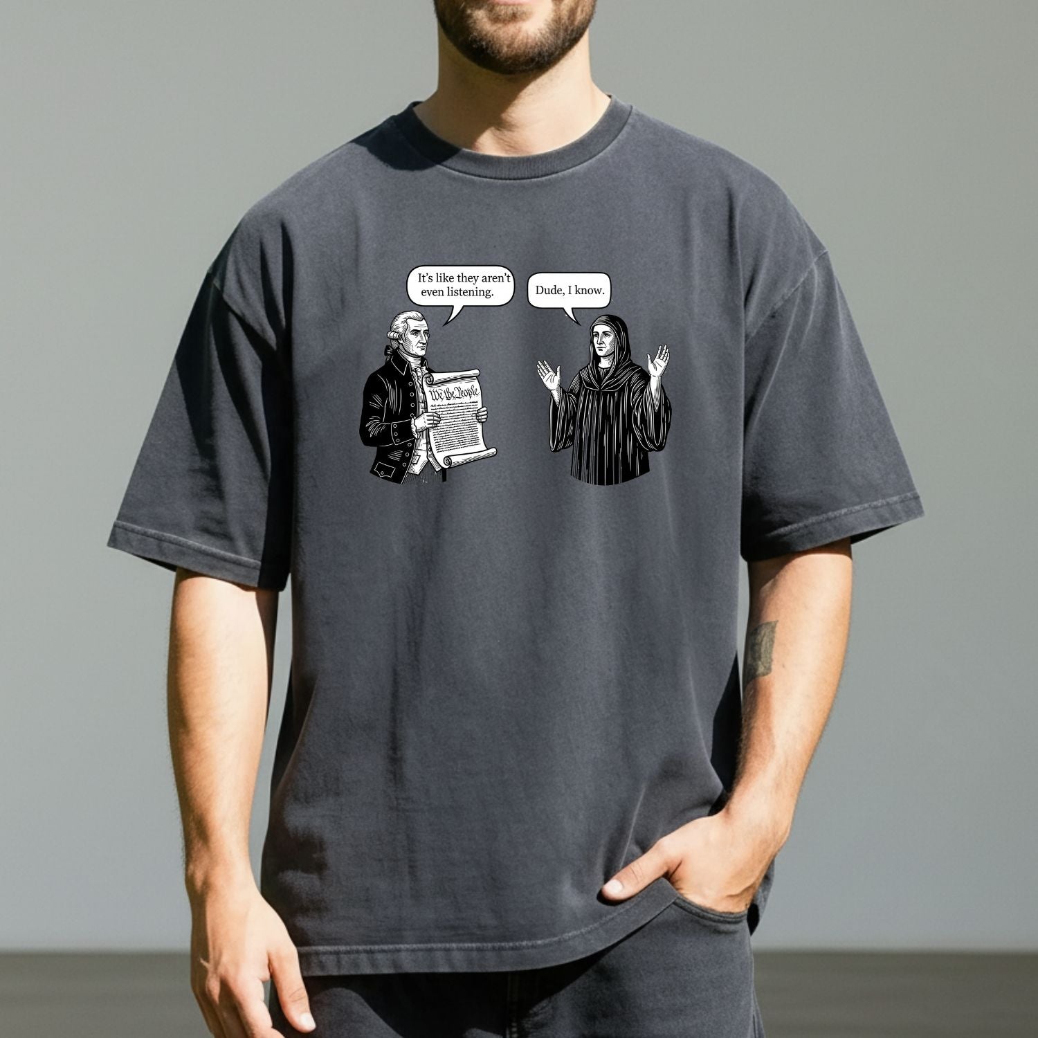 George and Jesus Tee – Retro USA Inspired Graphic Shirt – Vintage Patriotic Design