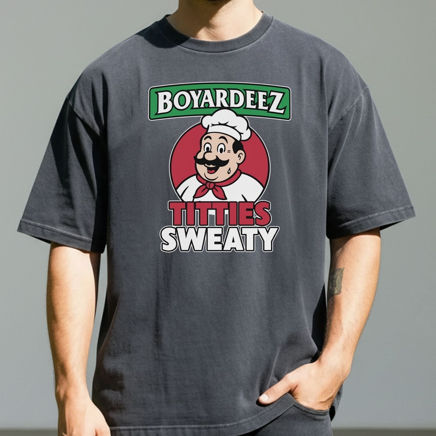 Retro Boyardeez Titties Sweaty Meme Tee - Funny Graphic T-Shirt - Extra Sweaty Edition Humor Shirt
