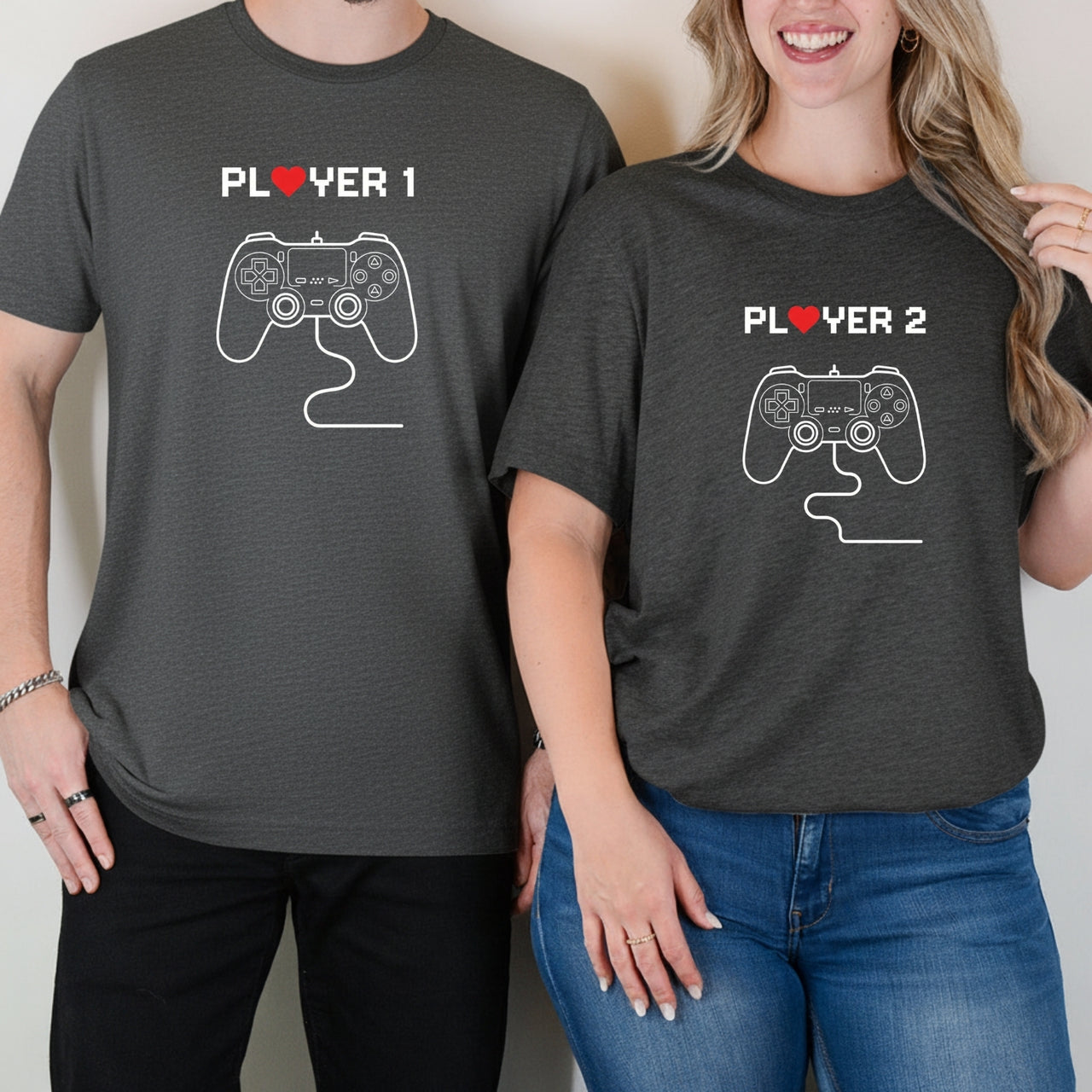 Funny Player 1 Player 2 Gamer Matching T-Shirts For Couples