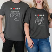 Funny Player 1 Player 2 Gamer Matching T-Shirts For Couples