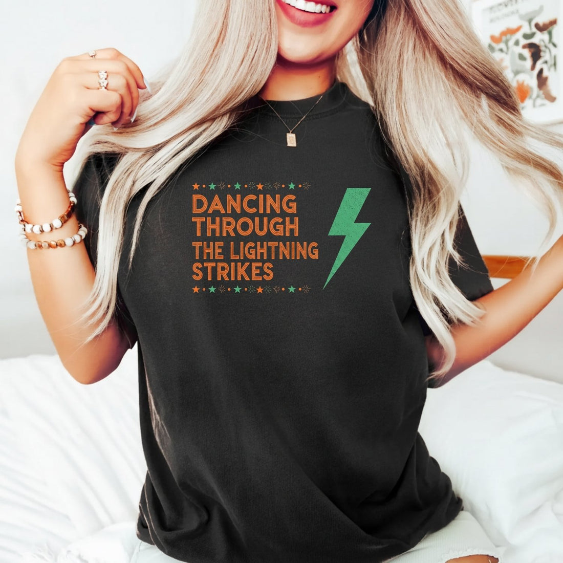 Dancing Through the Lightning Strikes Shirt – Opalite Sky Showgirl Era Tee