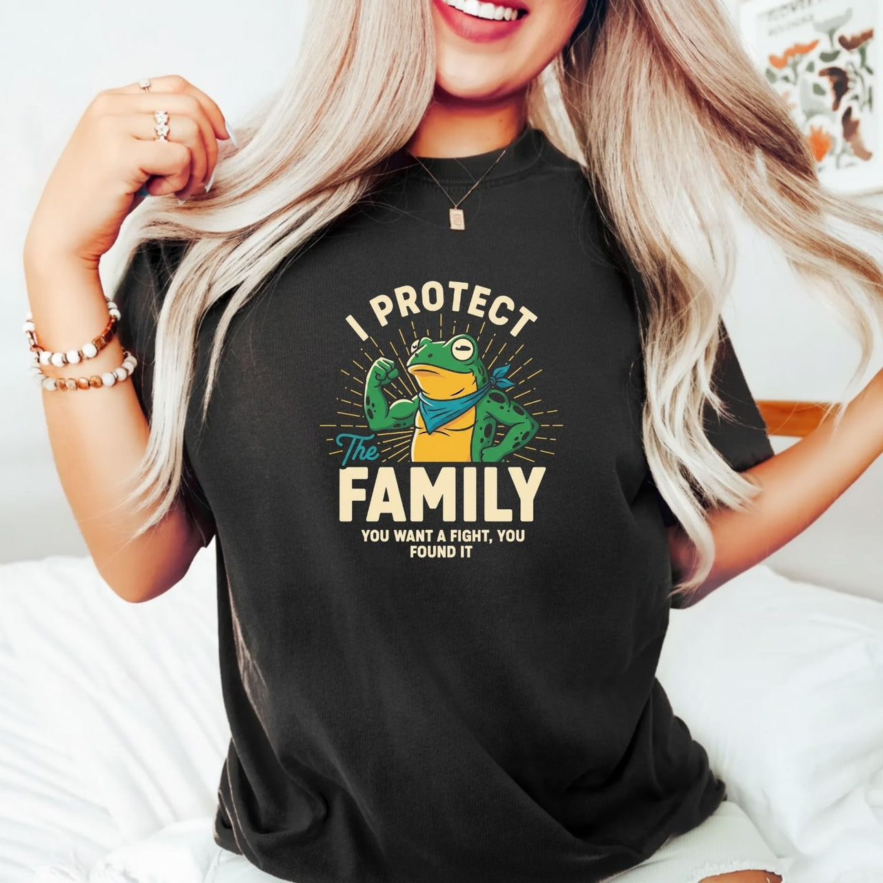 I Protect Family Frog Graphic Tee – No Kings in America Funny Satire Tee