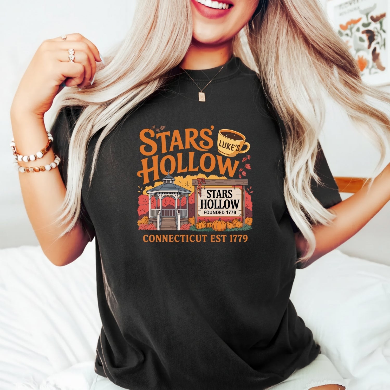 Stars Hollow T-Shirt – Retro Coffee Lover Tee – Vintage Small Town Graphic Design