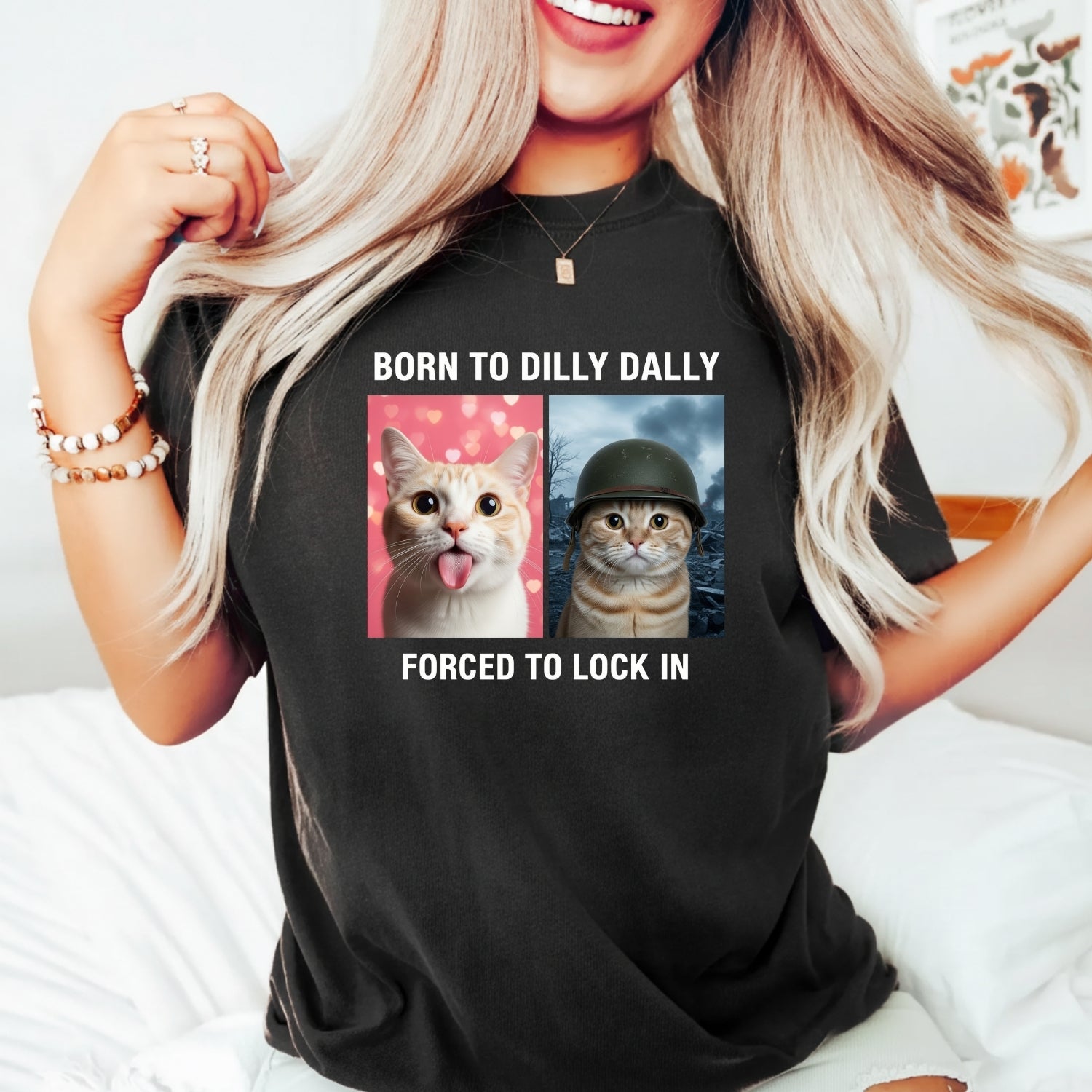 Born to Dilly Dally Forced to Lock In T-Shirt – Funny Viral Meme Tee – Trendy Humor Graphic Top