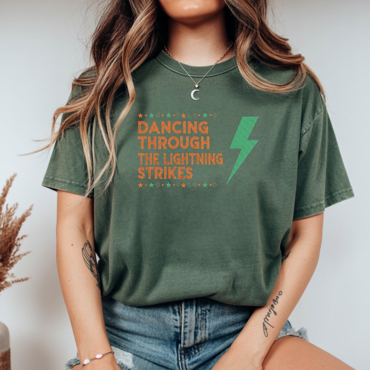 Dancing Through the Lightning Strikes Shirt – Opalite Sky Showgirl Era Tee