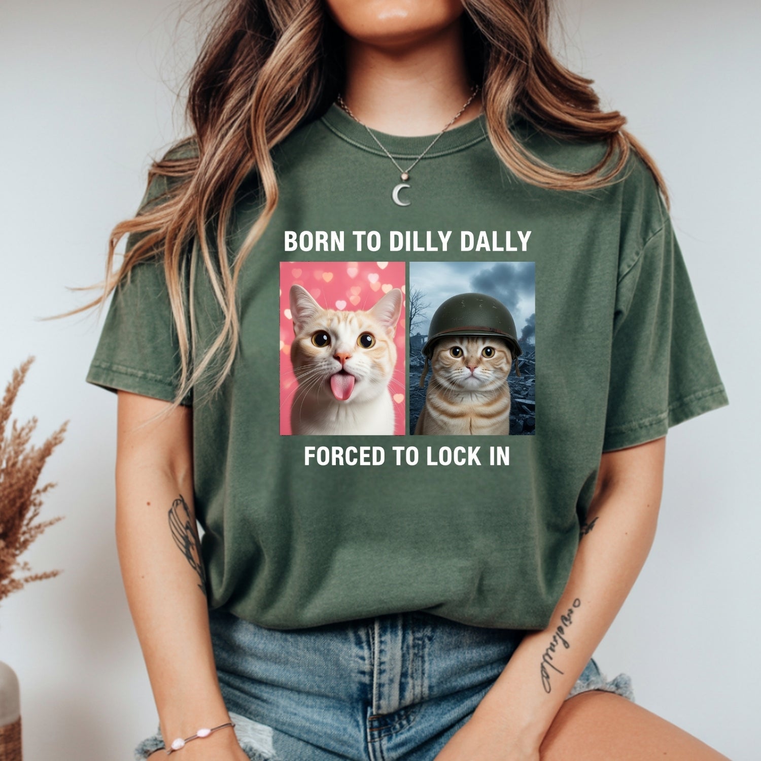 Born to Dilly Dally Forced to Lock In T-Shirt – Funny Viral Meme Tee – Trendy Humor Graphic Top
