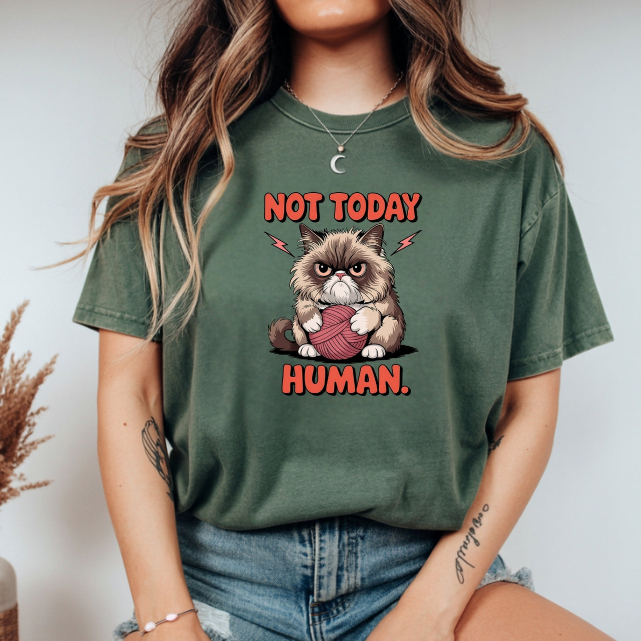 Not Today Human T-Shirt - Funny Cat Sarcastic Graphic Tee