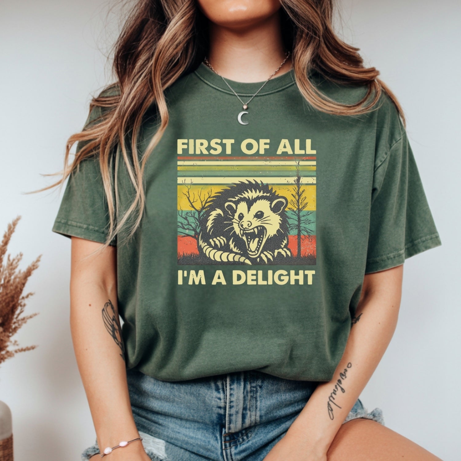 First of All I’m a Delight T-Shirt – Funny Opossum Tee – Possum Lover Humor Gift