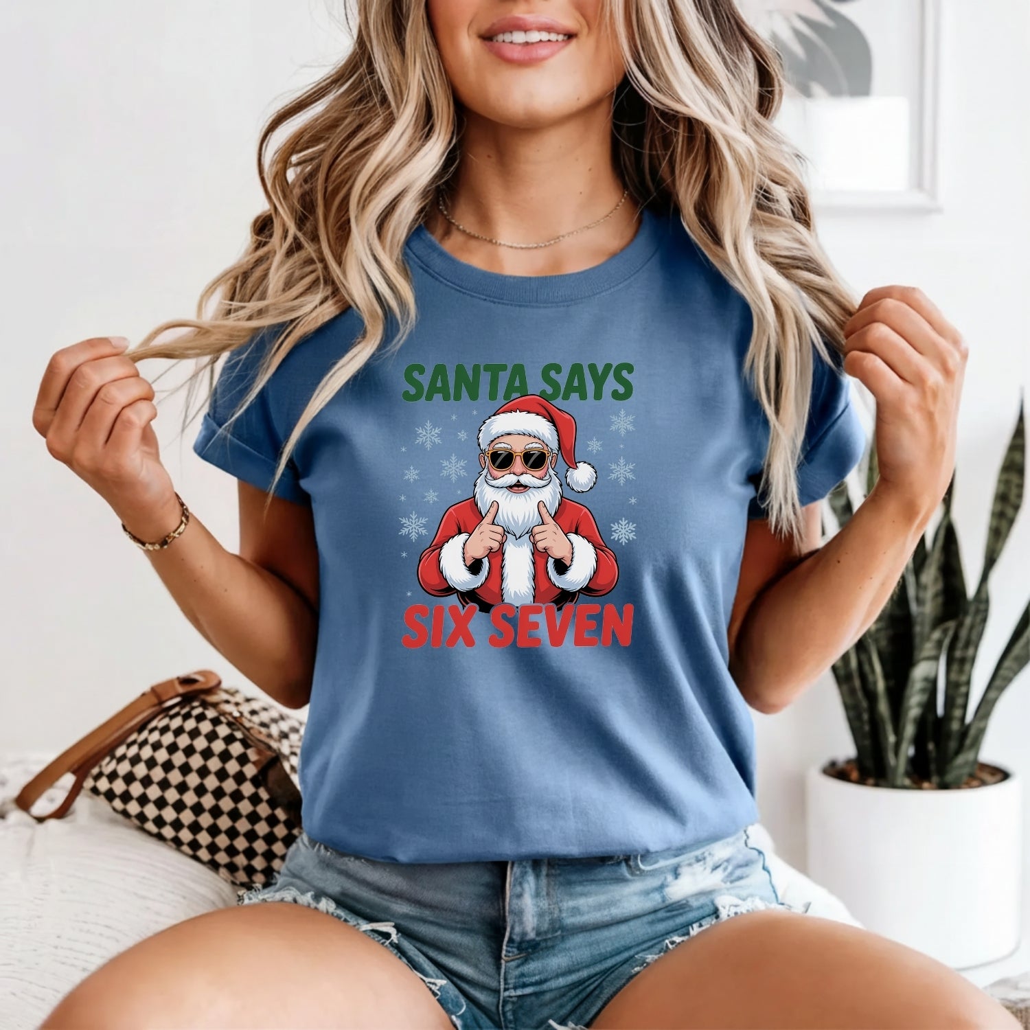 Funny Santa Says Six Seven T-Shirt – Christmas Meme Graphic Tee