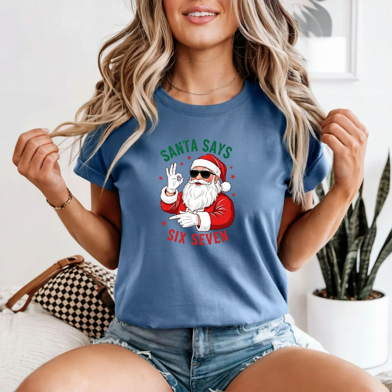 Funny Santa Says Six Seven T-Shirt – Christmas Meme Graphic Tee