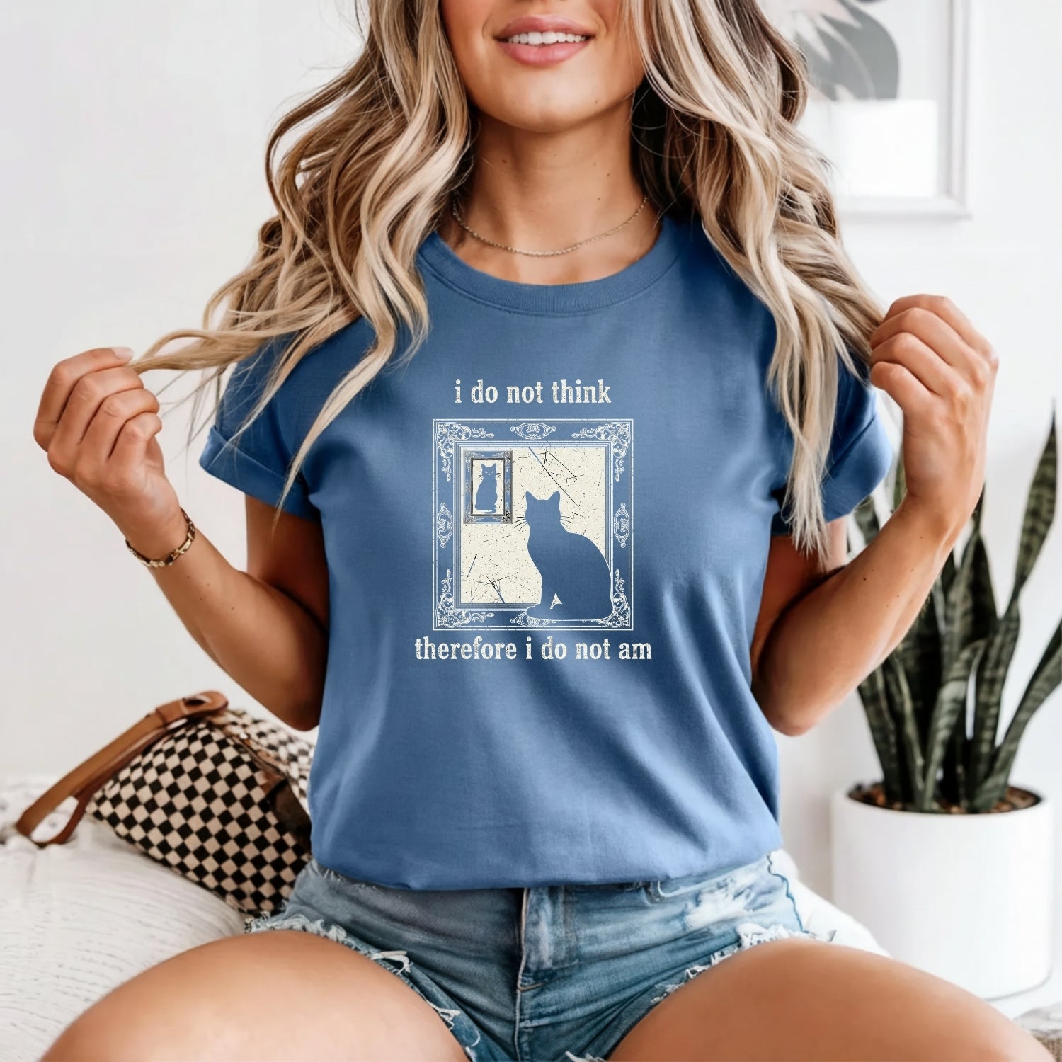 I Do Not Think Therefore I Do Not Am T-Shirt – Funny Cat Tee – Retro Grunge Vintage Style