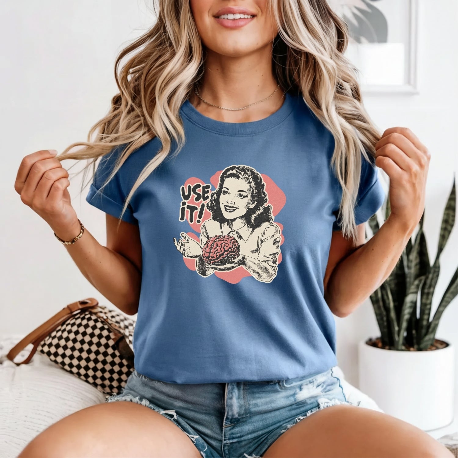 Use Your Brain Graphic T-Shirt – Sarcastic Vintage Tee – Funny Retro 50s Ad Parody