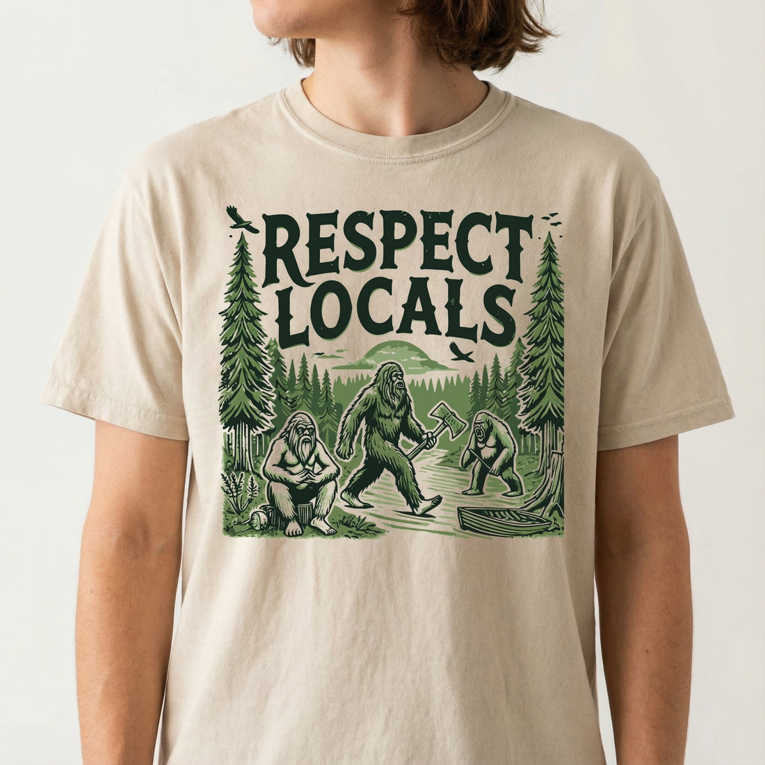 Retro Bigfoot Graphic T-Shirt - Respect Locals Funny 90s Tee