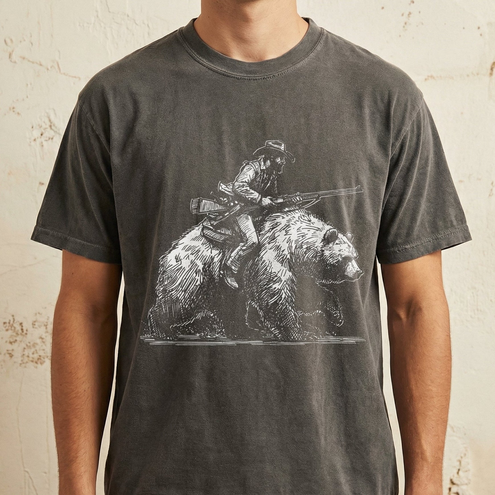 Retro Cowboy Riding Bear Graphic T-Shirt - Vintage 90s Style Tee