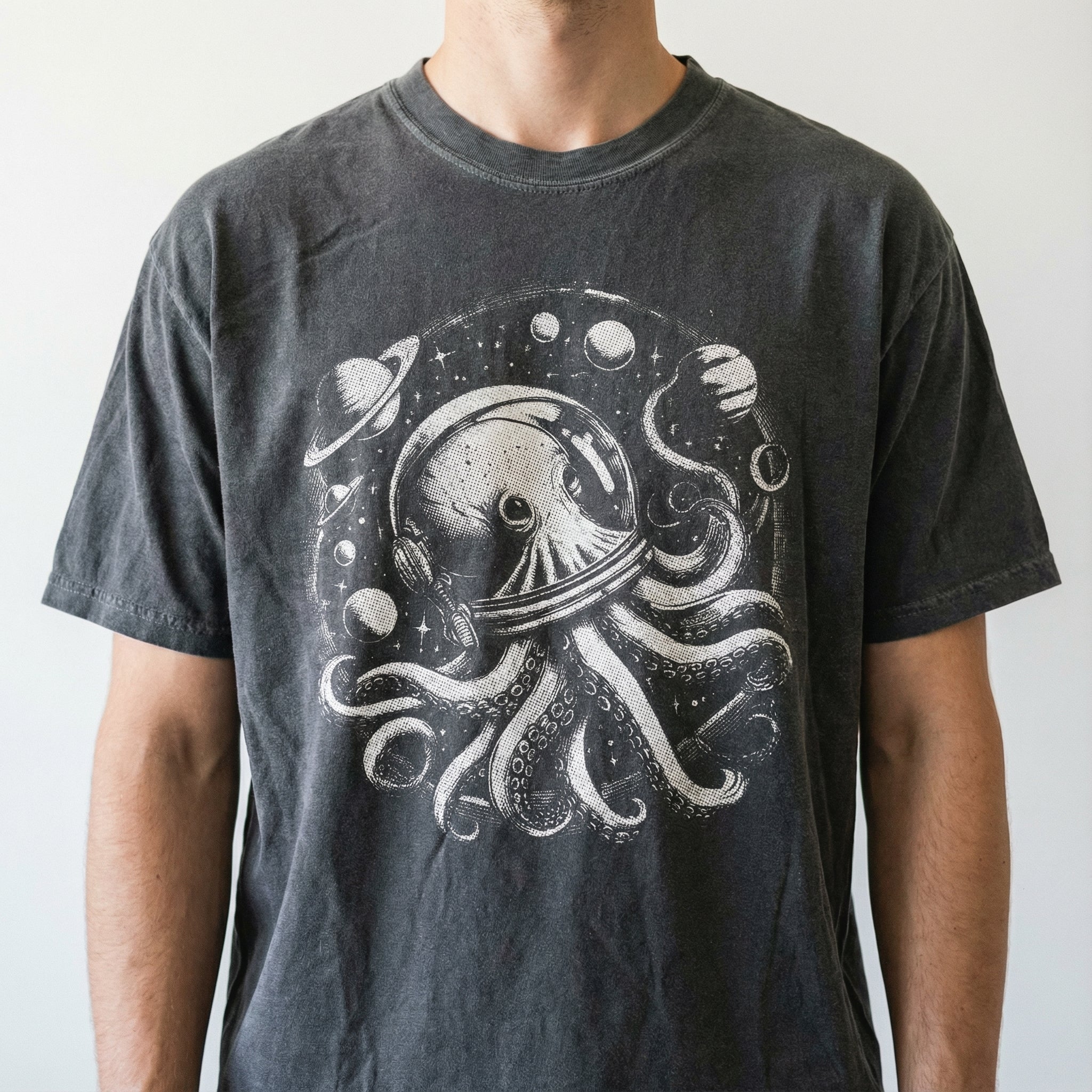 Retro Octopus in Space Graphic T-Shirt - Funny 90s Style Tee