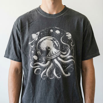 Retro Octopus in Space Graphic T-Shirt - Funny 90s Style Tee