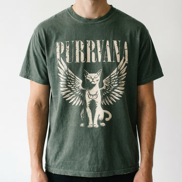 Retro Purrvana Angel Cat Graphic T-Shirt - Vintage Funny Cat Tee