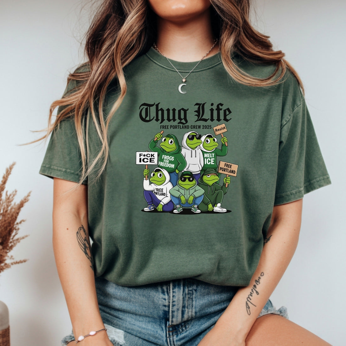 Thug Life Portland Frog T-Shirt – Funny Rebellious Streetwear Tee – Freedom Graphic Top