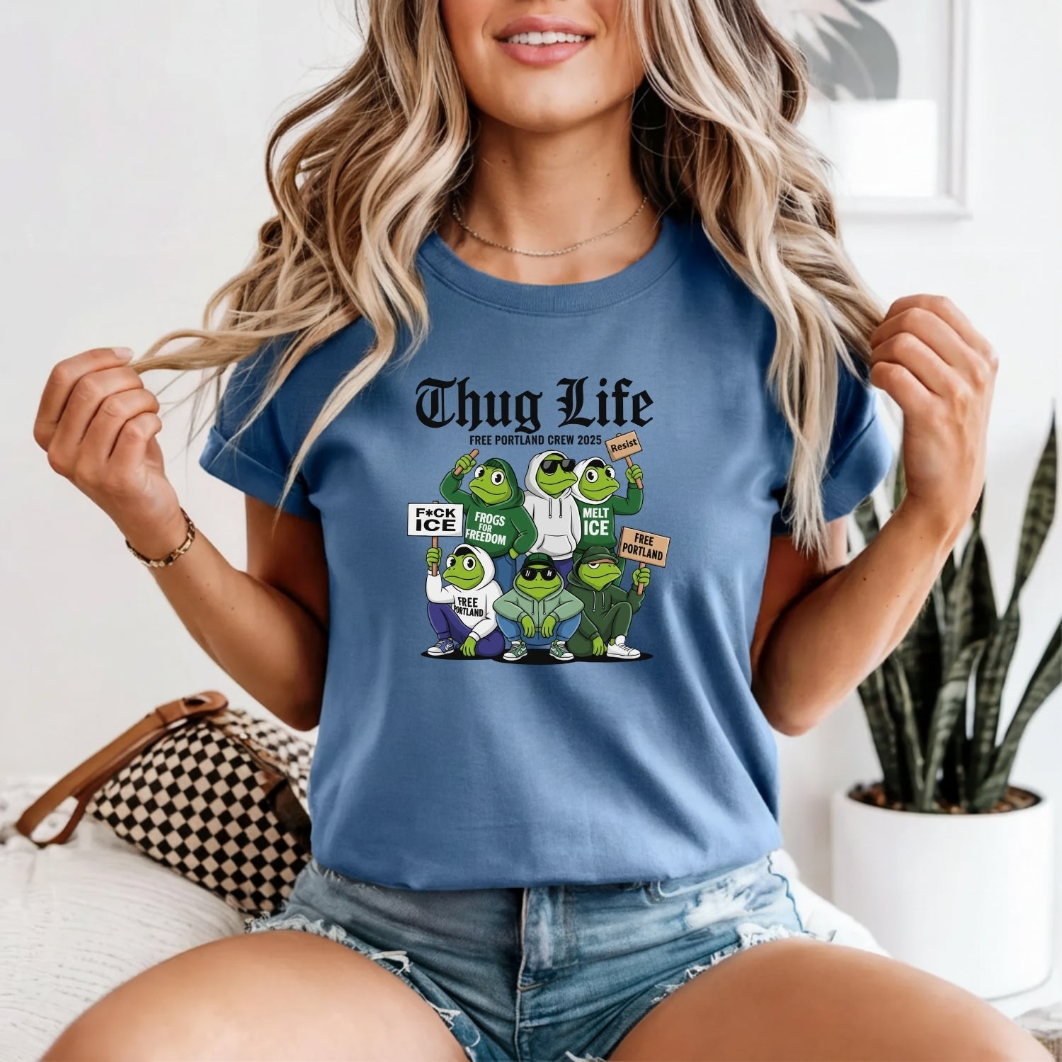 Thug Life Portland Frog T-Shirt – Funny Rebellious Streetwear Tee – Freedom Graphic Top