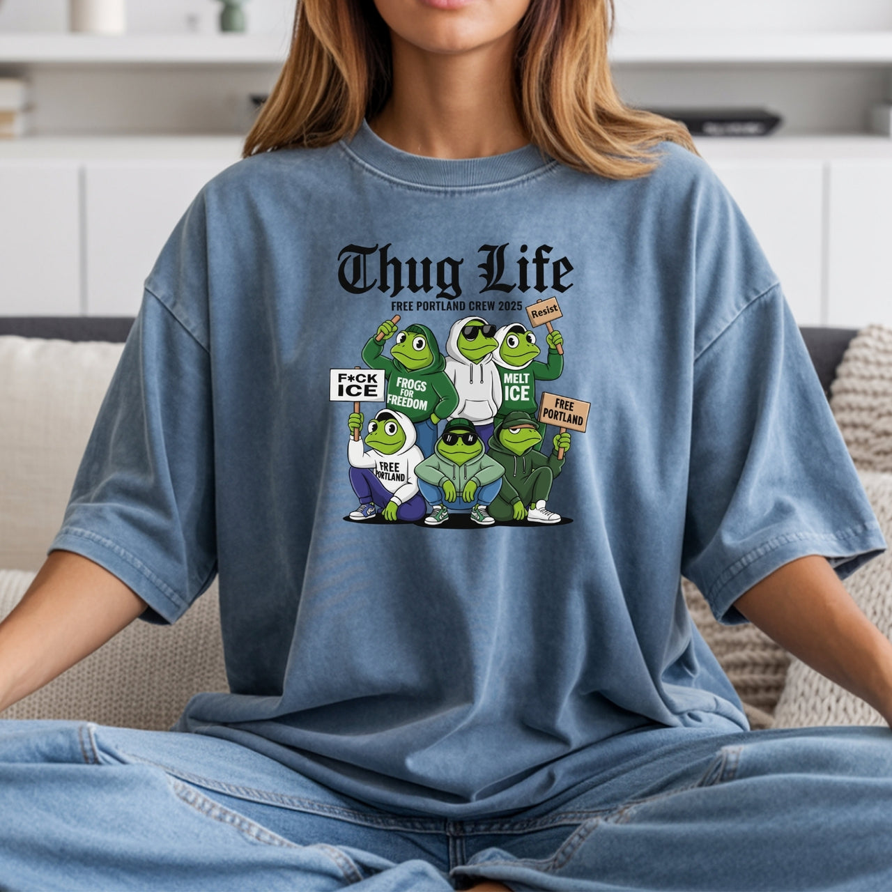 Thug Life Portland Frog T-Shirt – Funny Rebellious Streetwear Tee – Freedom Graphic Top