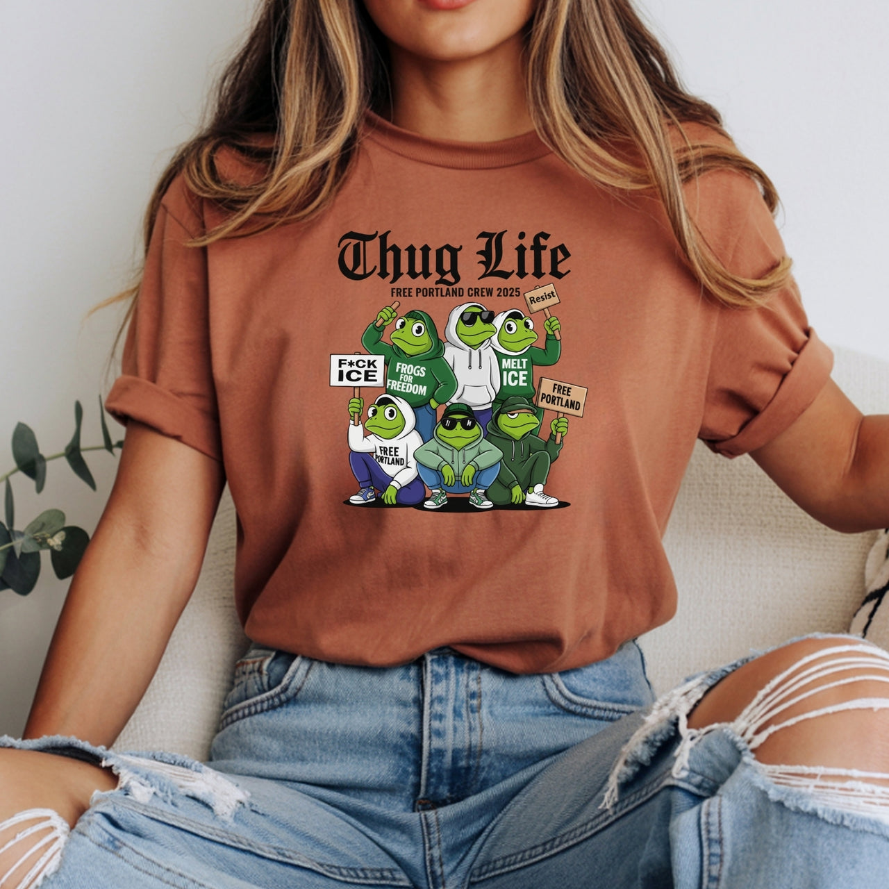 Thug Life Portland Frog T-Shirt – Funny Rebellious Streetwear Tee – Freedom Graphic Top