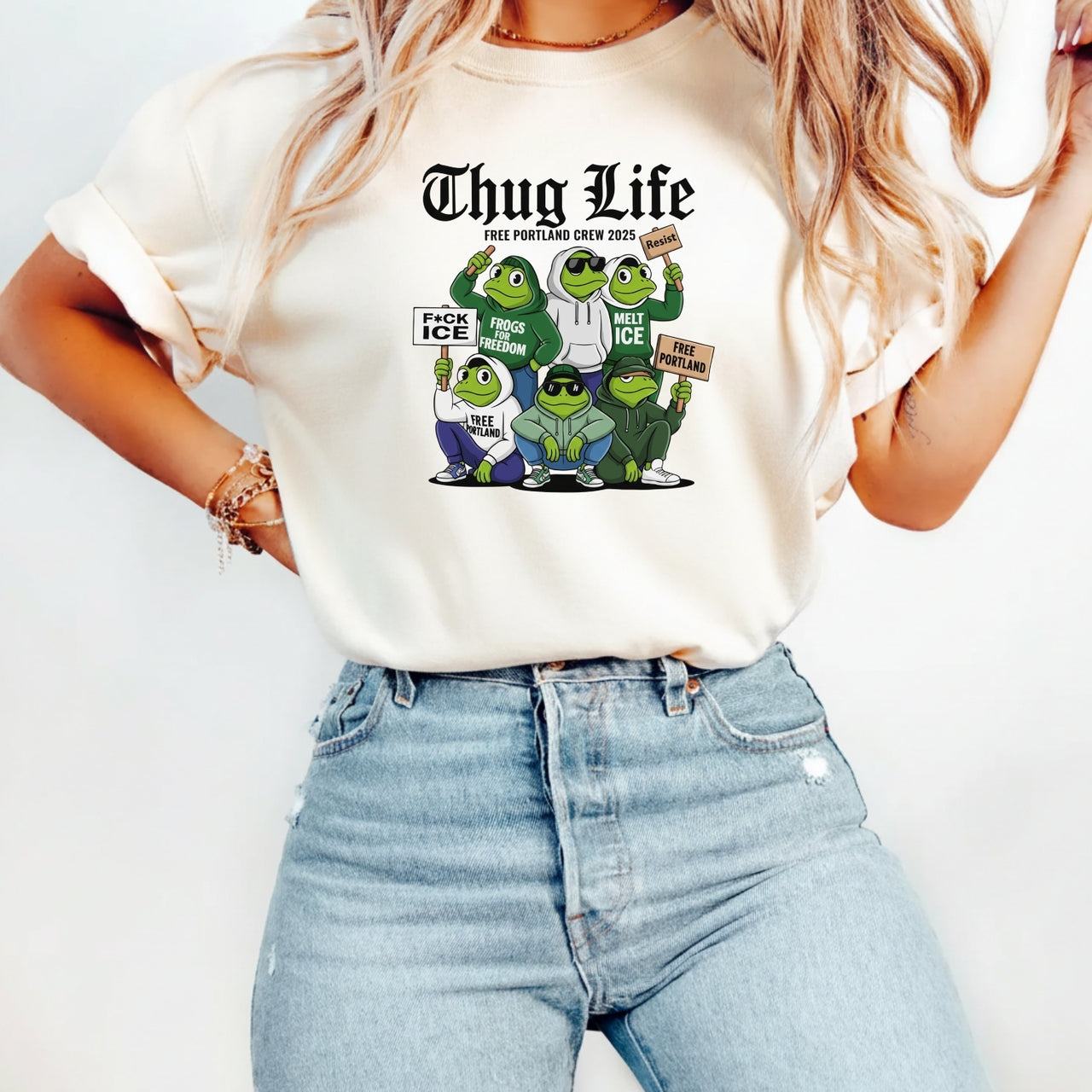 Thug Life Portland Frog T-Shirt – Funny Rebellious Streetwear Tee – Freedom Graphic Top