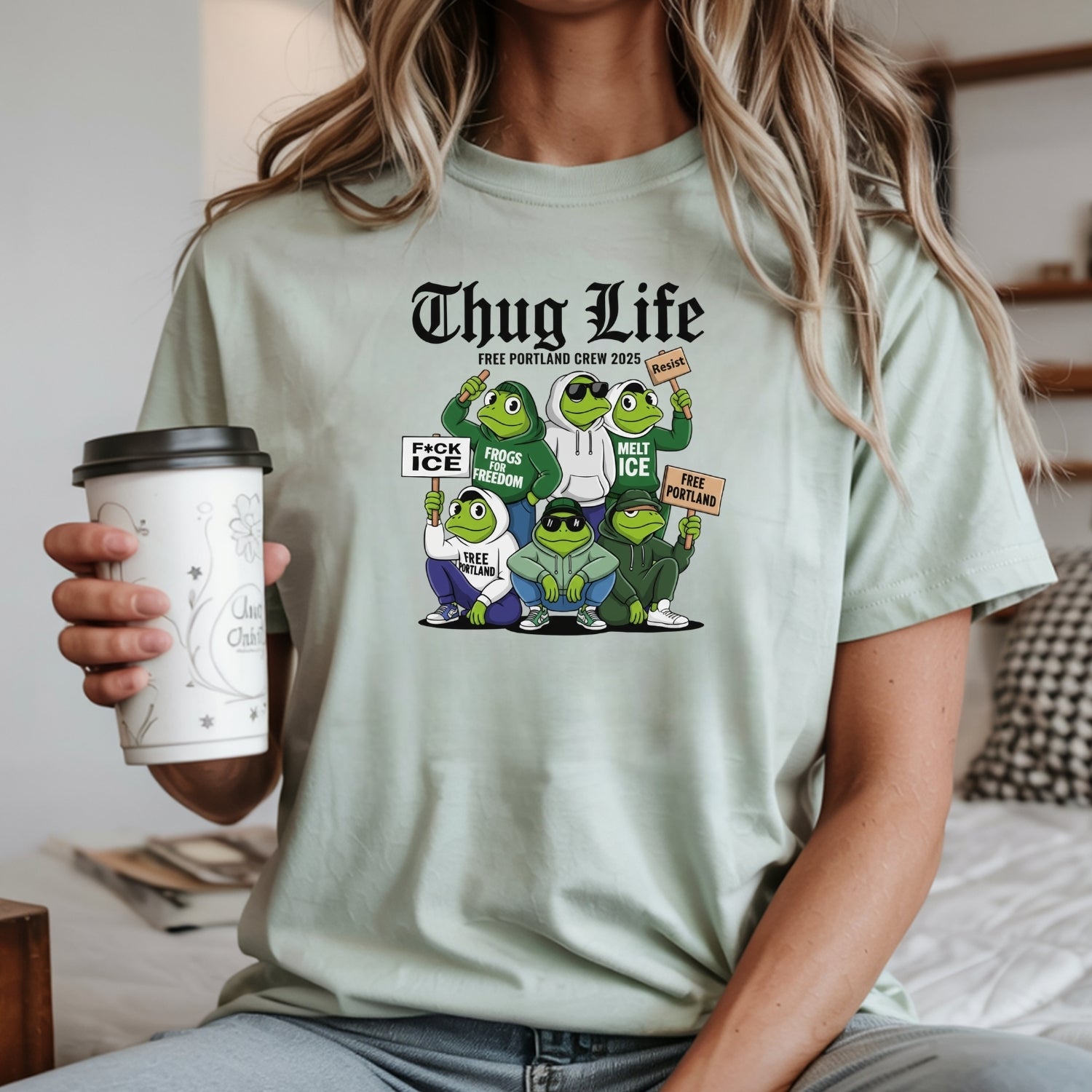 Thug Life Portland Frog T-Shirt – Funny Rebellious Streetwear Tee – Freedom Graphic Top