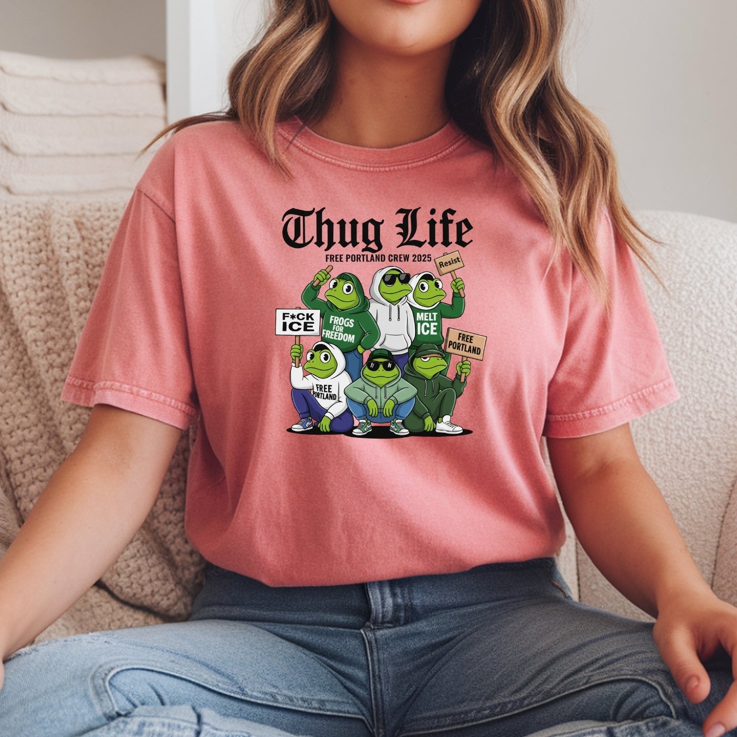 Thug Life Portland Frog T-Shirt – Funny Rebellious Streetwear Tee – Freedom Graphic Top