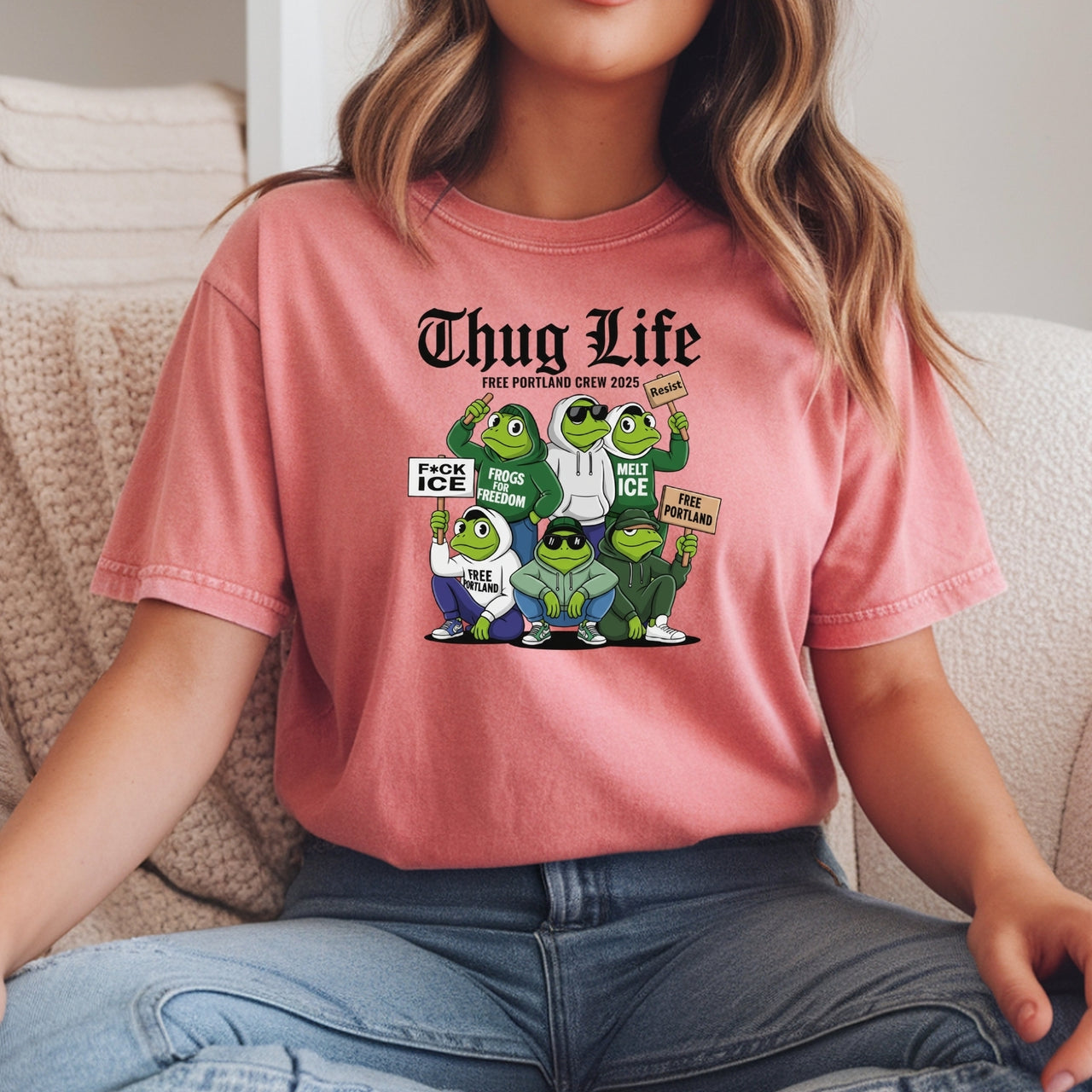 Thug Life Portland Frog T-Shirt – Funny Rebellious Streetwear Tee – Freedom Graphic Top
