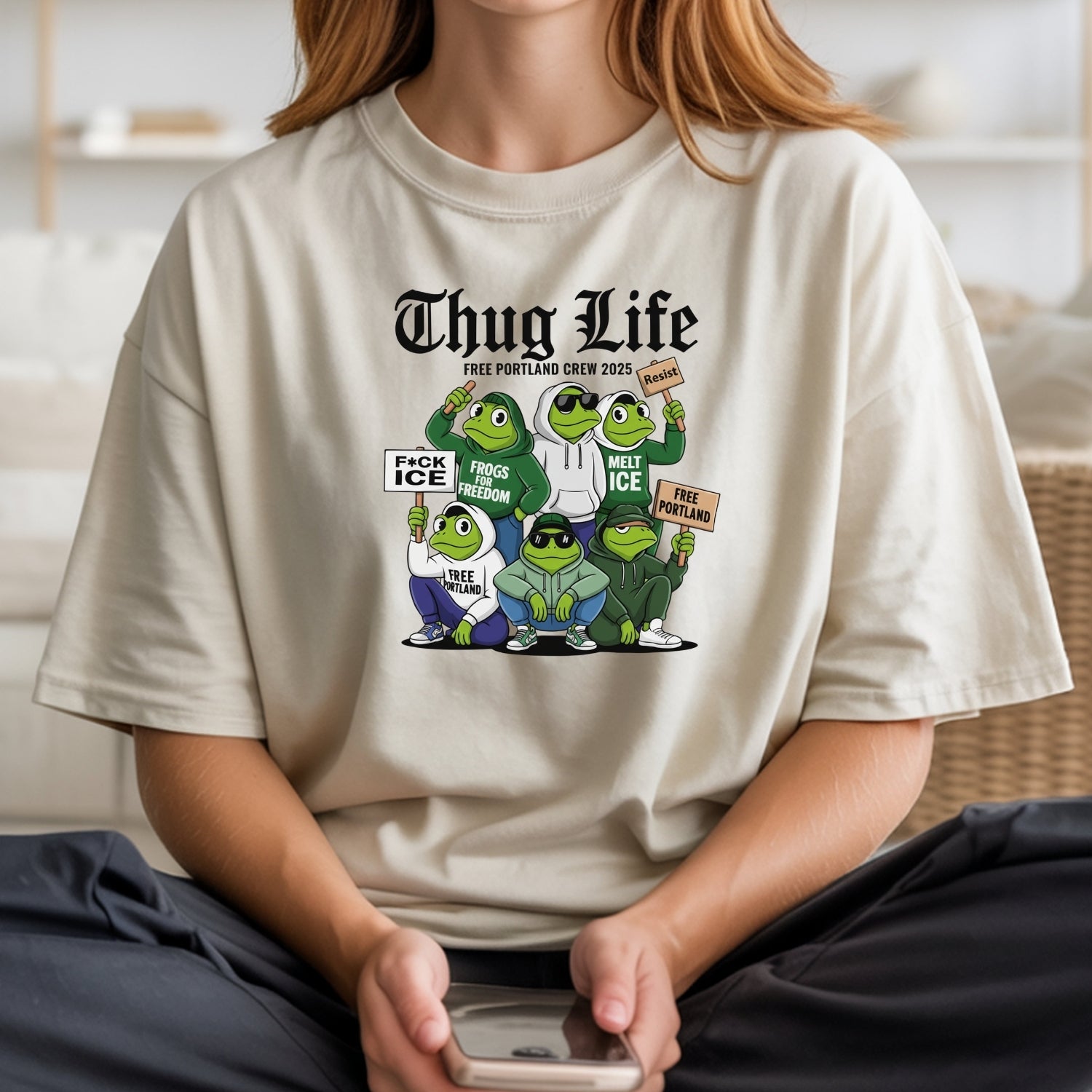 Thug Life Portland Frog T-Shirt – Funny Rebellious Streetwear Tee – Freedom Graphic Top