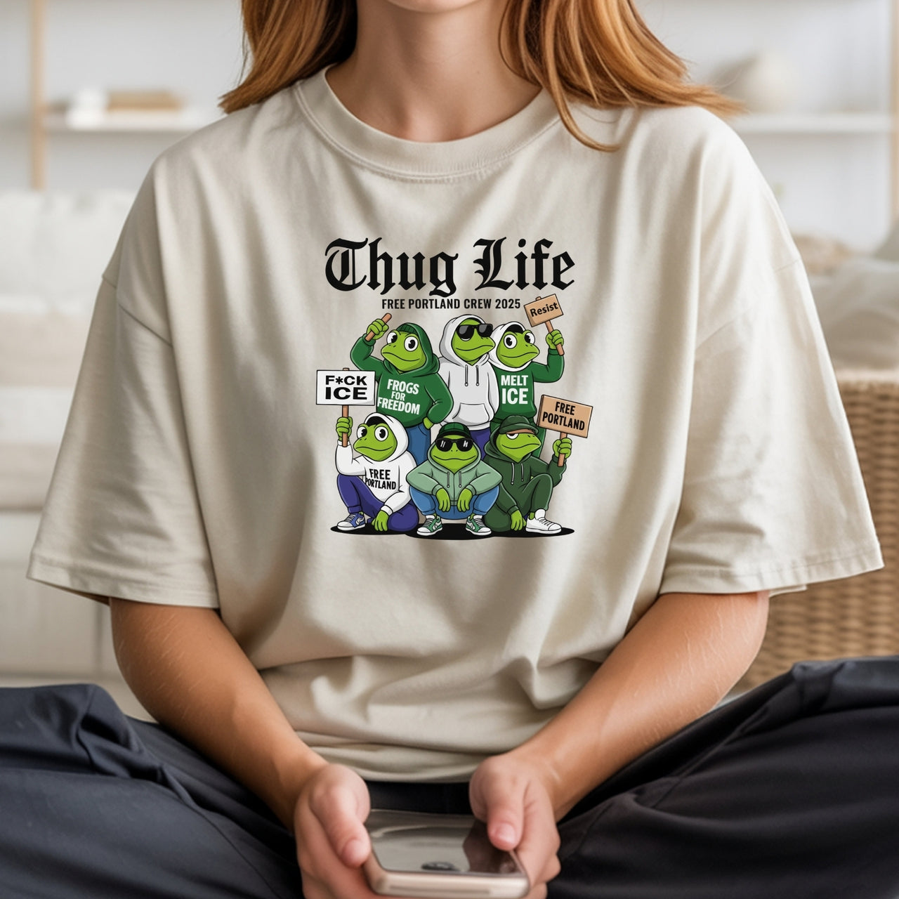 Thug Life Portland Frog T-Shirt – Funny Rebellious Streetwear Tee – Freedom Graphic Top