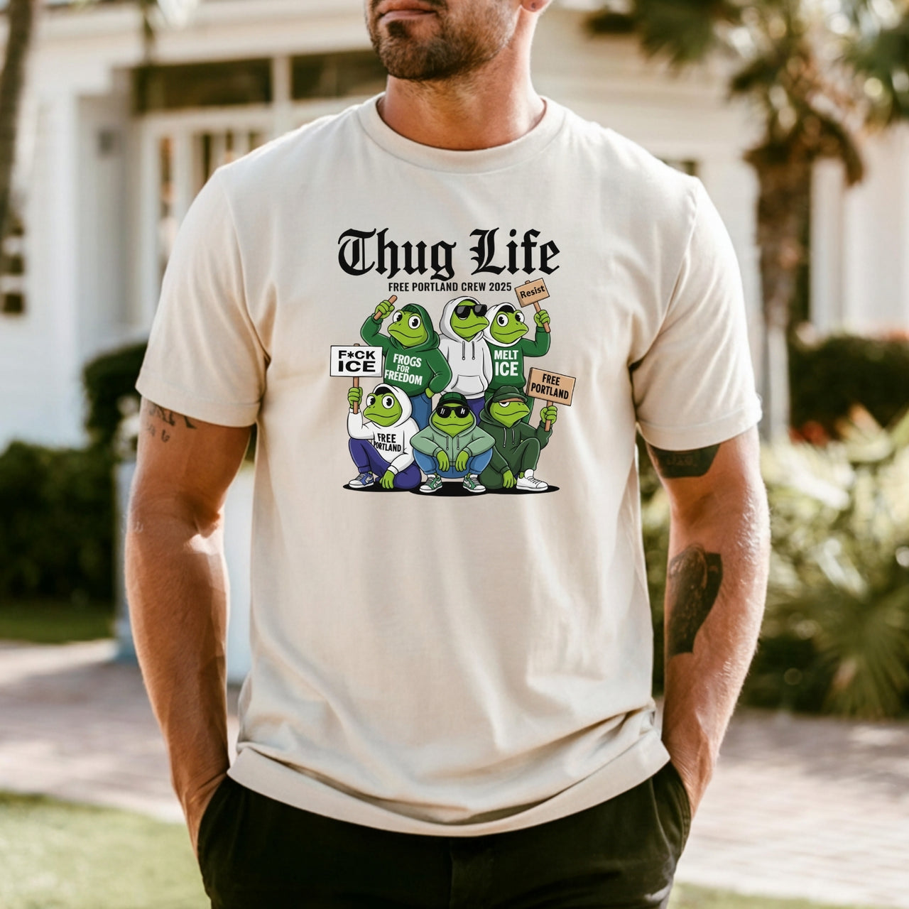 Thug Life Portland Frog T-Shirt – Funny Rebellious Streetwear Tee – Freedom Graphic Top