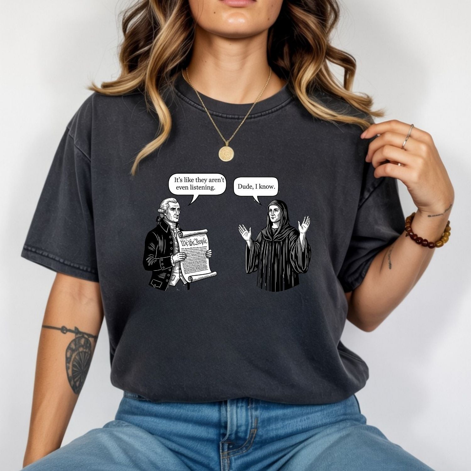 George and Jesus Tee – Retro USA Inspired Graphic Shirt – Vintage Patriotic Design