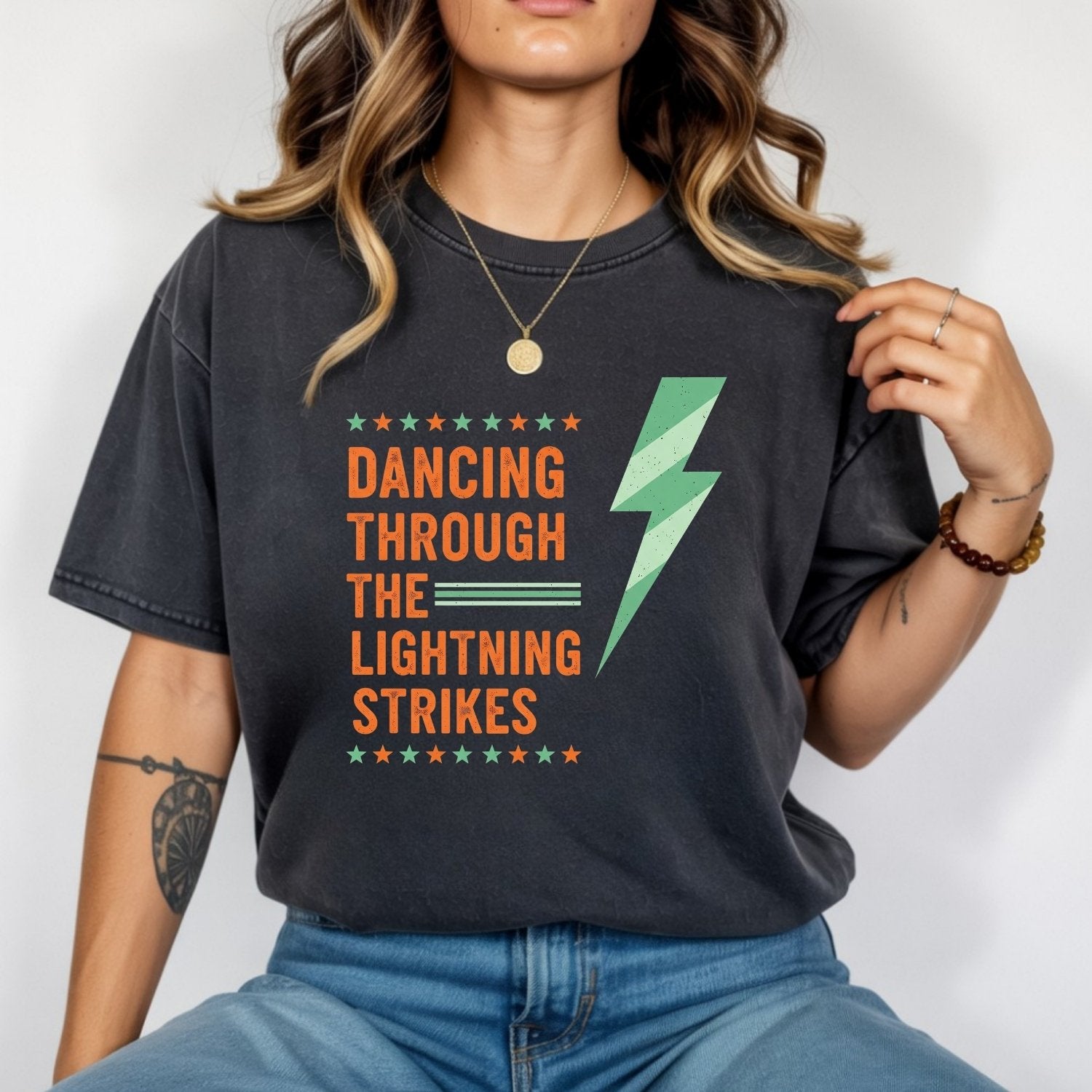 Dancing Through the Lightning Strikes Shirt – Vintage Lightning & Showgirl Era Graphic Tee