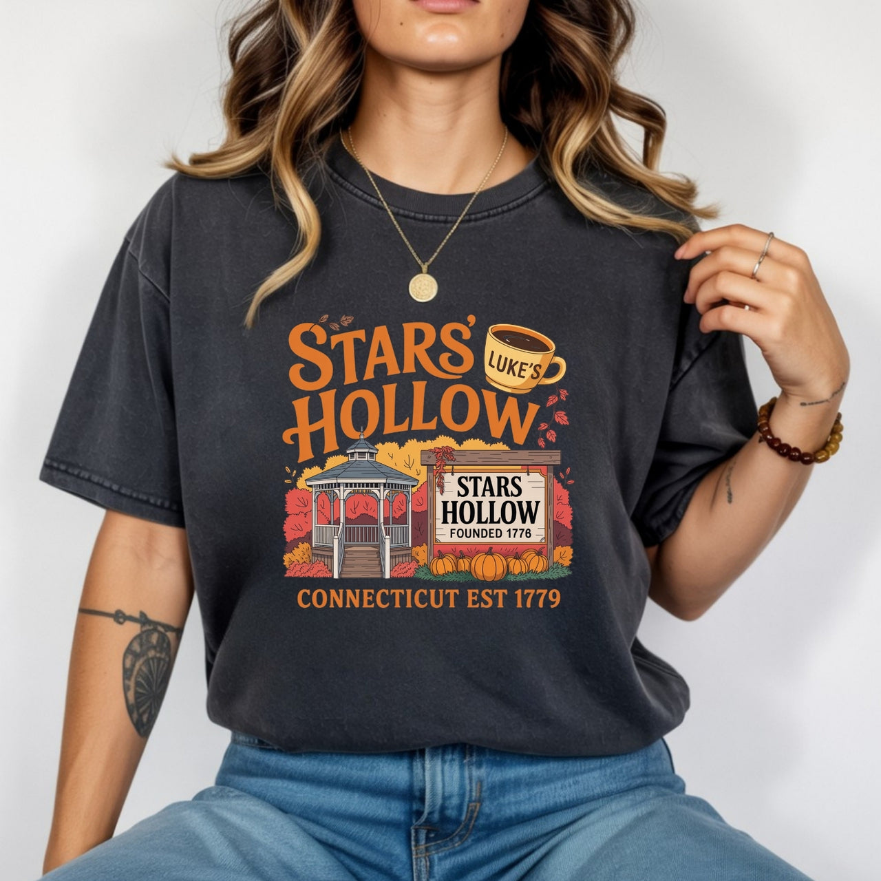 Stars Hollow T-Shirt – Retro Coffee Lover Tee – Vintage Small Town Graphic Design
