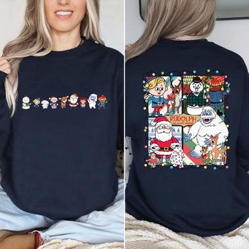 2-Sided Rudolph Red-Nosed Reindeer Sweatshirt, Misfit Toys Christmas Crewneck, Family Holiday Pullover, Christmas Movie Hoodie